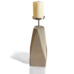 Candlestick Holder | Intriguing Wood Metal | (Pack of 1 Grey/Nickel )