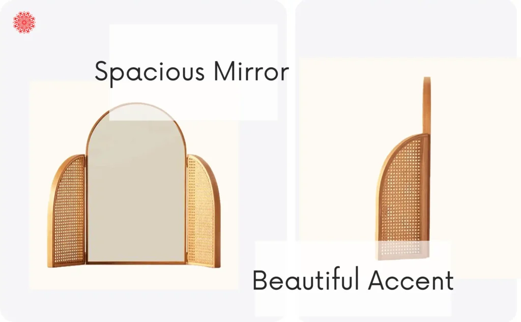 spacious mirror with beautiful rattan wings