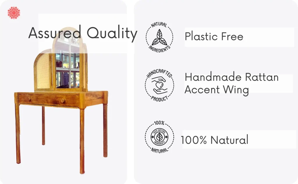 spacious mirror with beautiful rattan wings