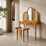 Modern Solid Wood Dressing Table with Mirror  |1 Set (Natural)