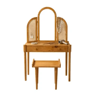 Modern Solid Wood Dressing Table with Mirror  |1 Set (Natural) hover image