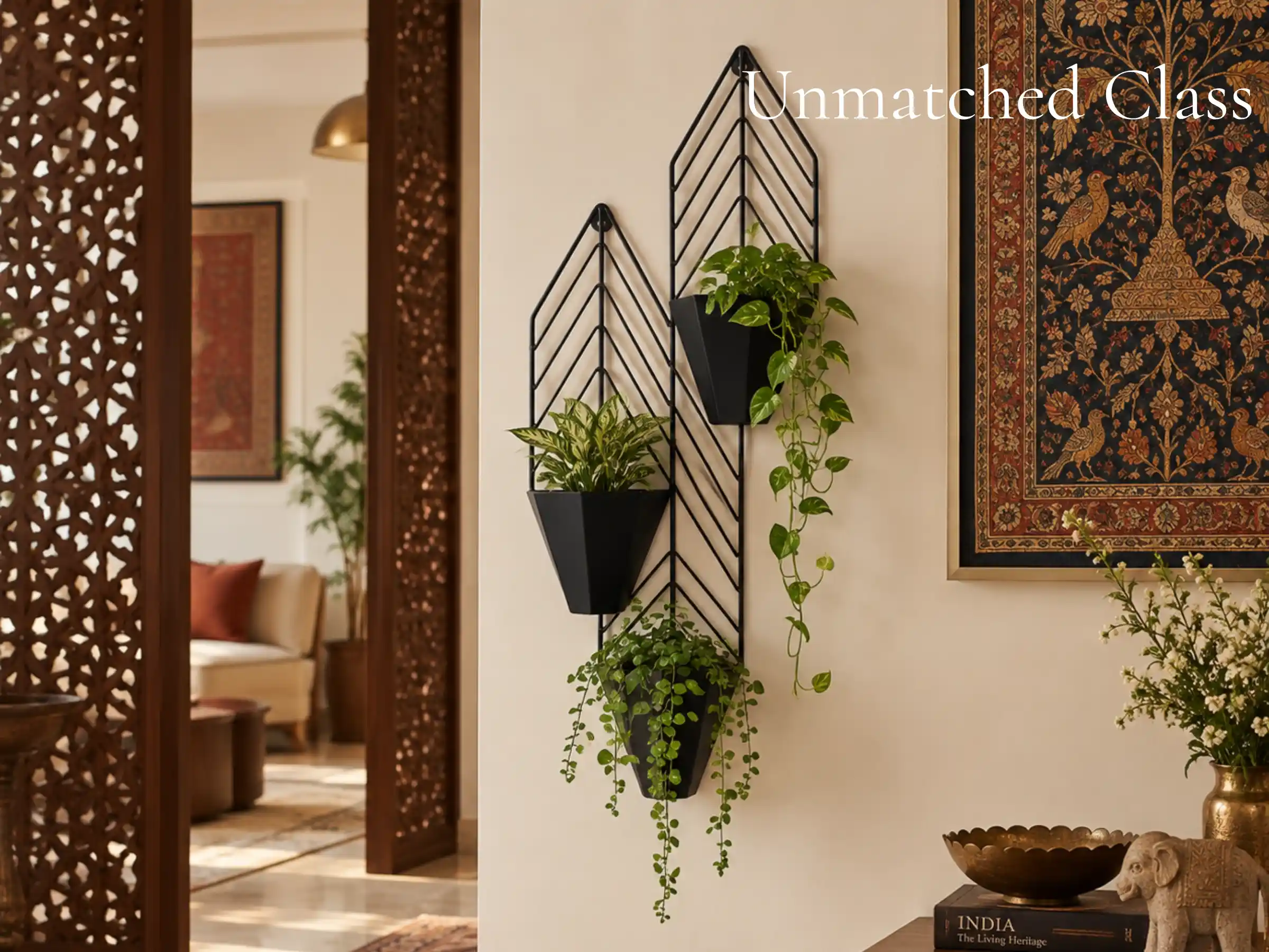 MORii Chevron wall planter styled in contemporary Indian interior