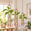 Glossy red hanging test tube planters with gold chains