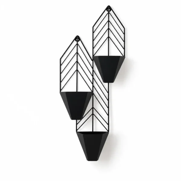 MORii Chevron Arrow 3 pot matte black metal wall planter