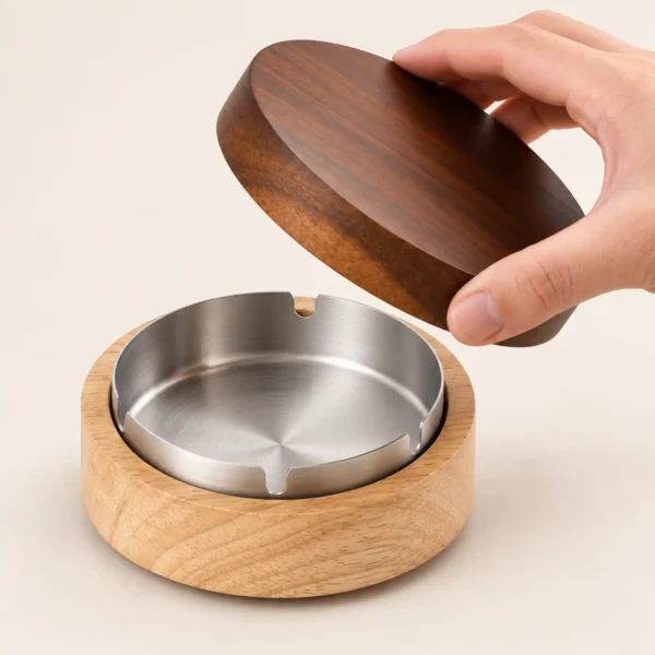 Premium Wooden Ashtray with Lifted Lid