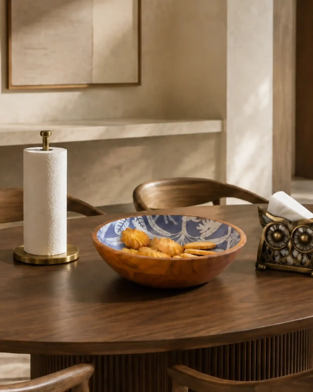 MORIi Kitchen Wooden Bowl and Metal napkin Holder
