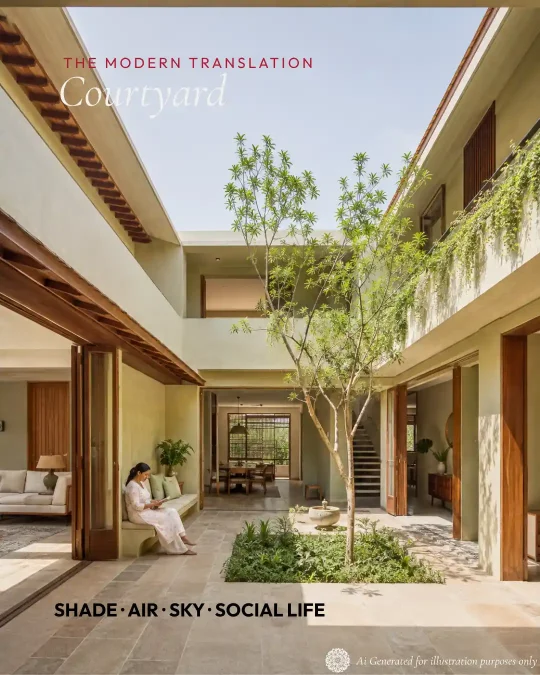 Bright contemporary Indian home organised around an open-to-sky planted courtyard.