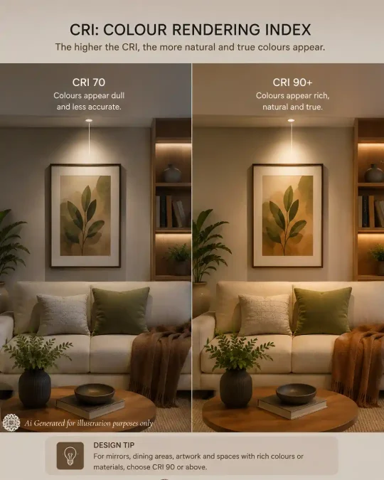 Image explaining Color Rendering Index - CRI and its use in Lighting use