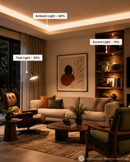 30-60-10 rule explanation for the Ambient - Accent and Task Lighting
